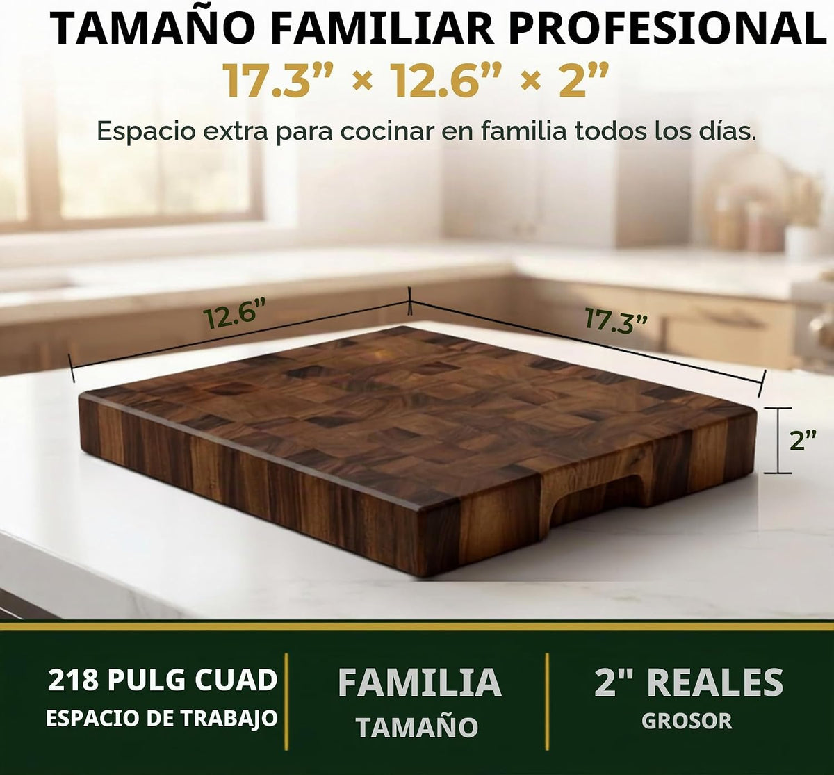 SHUMARU Tabla de cortar de grano final de 17.3 × 12.6 × 2 pulgadas, bloque de carnicero profesional de tamaño familiar, bloque de cortar de madera exótica gruesa, tabla de cortar de madera apta para