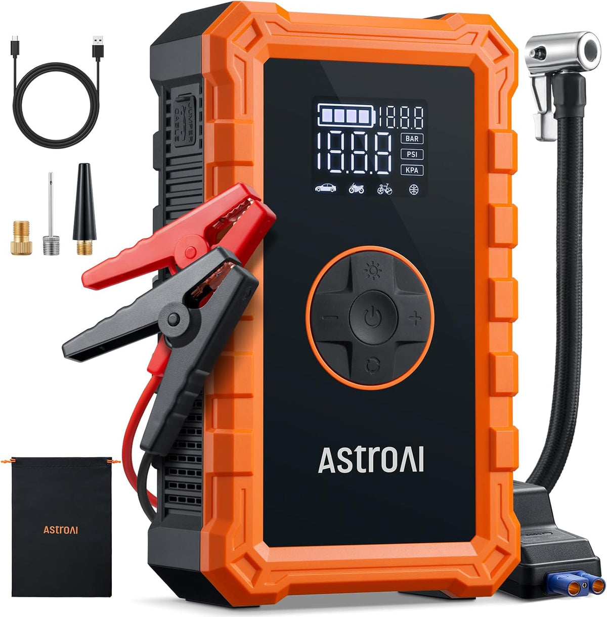 AstroAI S8 Air 3000A Arrancador con compresor de aire, caja de salto de 12