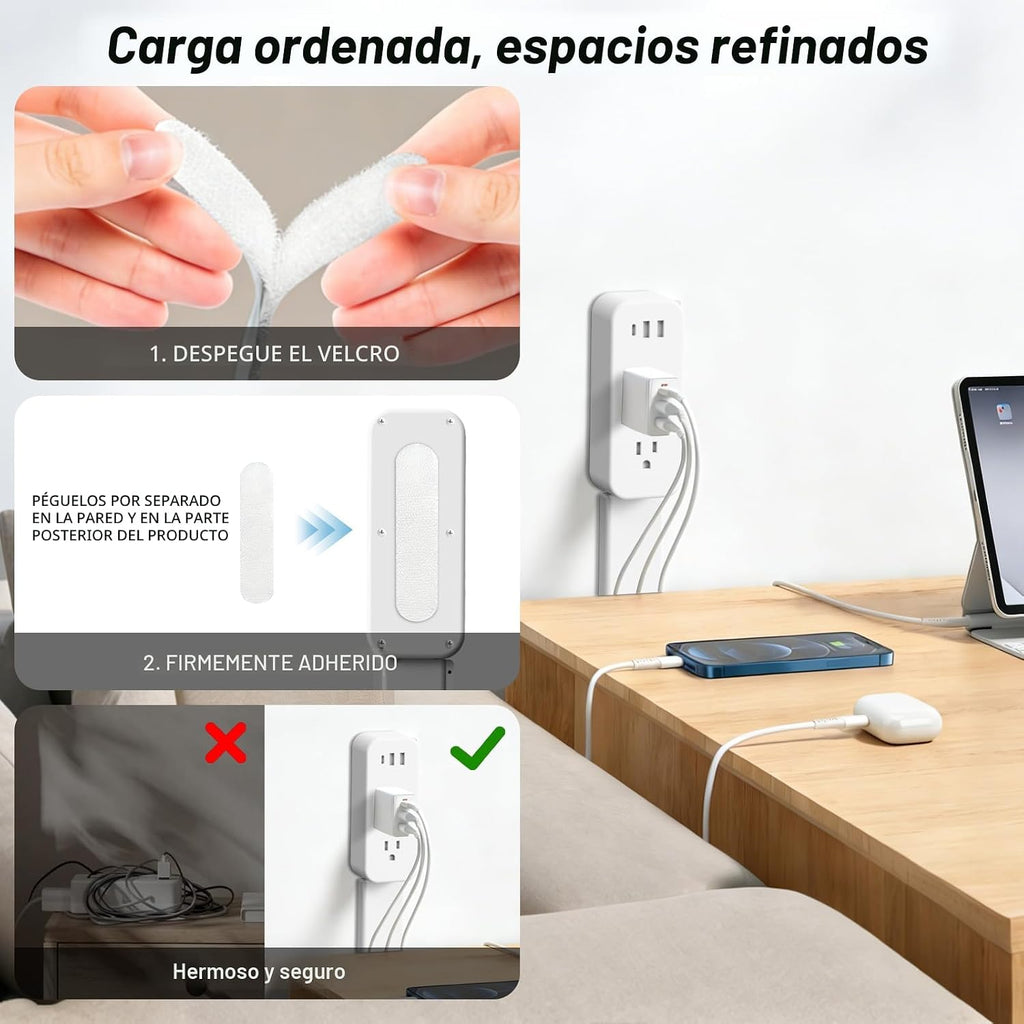 Extensor de Enchufe Eléctrico con Varilla - Cuenta con USB-A, USB-C y 2 Tomas de CA, se Extiende 22"-34", Gira 180° para Acceder a Enchufes de Difícil Acceso, Expansor de Enchufe de Pared para Mesitas