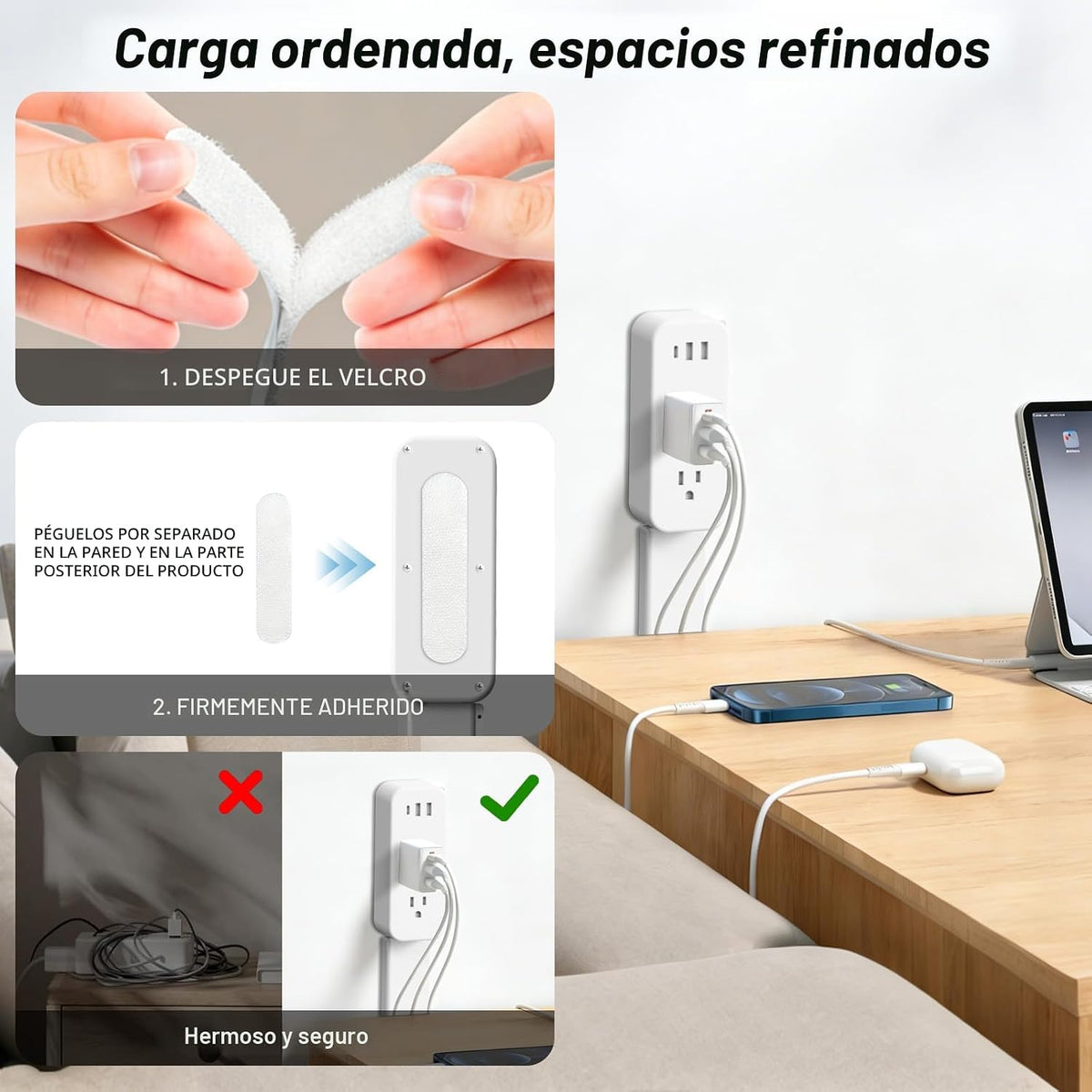Extensor de tomacorriente: cuenta con USB-A, USB-C y 2 salidas de CA, se extiende de 22 a 34 pulgadas, gira 180° de acceso a tomas de corriente difíciles de alcanzar, enchufes de pared, mesitas de