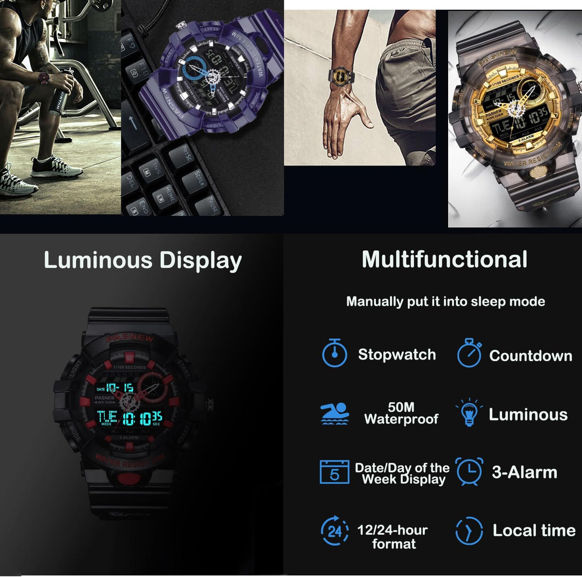 PASNEW Reloj Digital-Analógico para Adolescentes, Niño/Nina