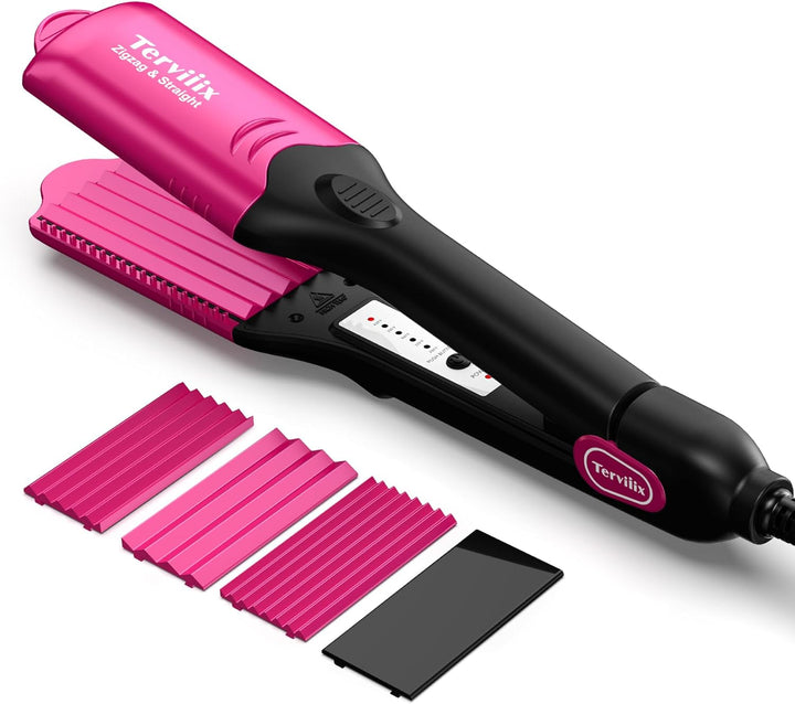 Terviiix Plancha de pelo con crimpadora de 4 placas intercambiables...