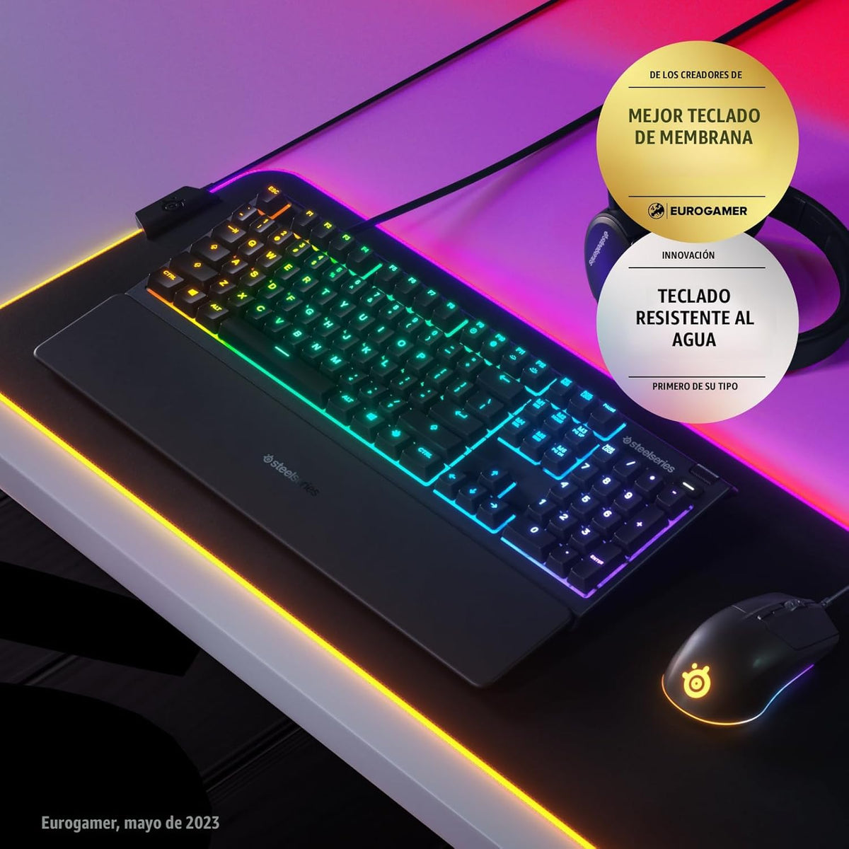 SteelSeries Apex 3 RGB - Teclado para videojuegos - Iluminación RGB...