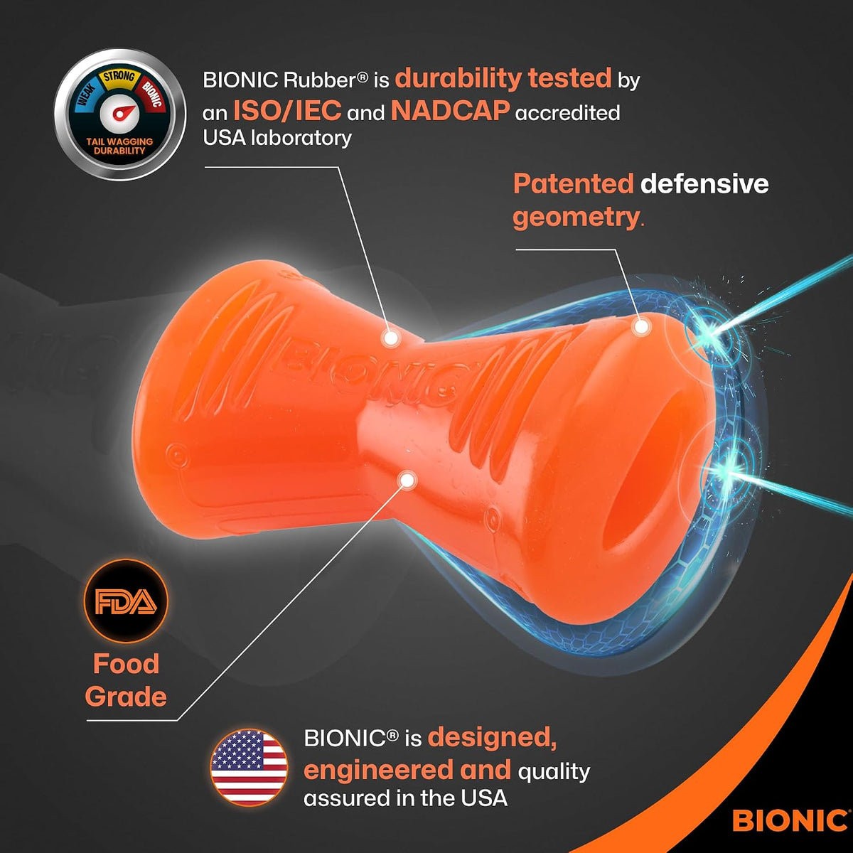 BIONIC Juguete de hueso para perros de entre 30 y 60 libras, grande