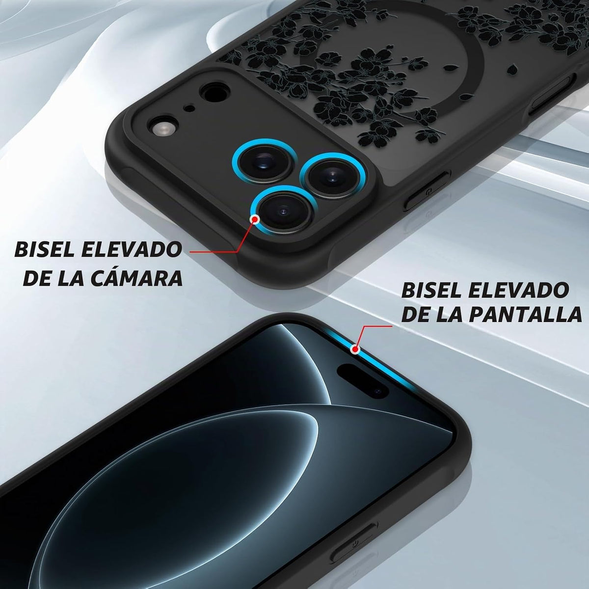 OOK Funda para iPhone 18 Pro de 6.3 pulgadas con flores florales negras