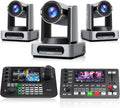 Tenveo Paquete de cámara PTZ, 4K 60FPS 30X AI Tracking NDI SDI/HDMI/USB3.0/LAN (PoE) Cámara PTZ (*3), controlador de joystick NDI y conmutador de video HDMI + SDI 4K para eventos en vivo grandes