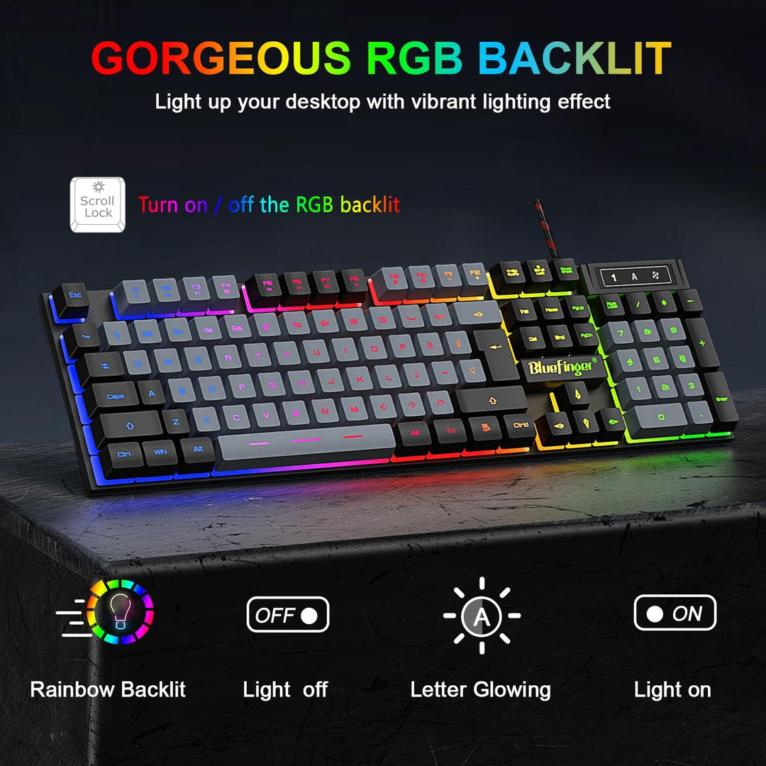 BlueFinger Combo de Teclado RGB para Juegos y Mouse Retroiluminado,...