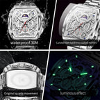 OLEVS Reloj para Hombres Analógico Cuarzo Lujo Diamante Resistente al Agua Cronógrafo Acero Inoxidable Carita Grande Cuadrado Fecha Fase Lunar Romano Relojes de Vestir para Hombres