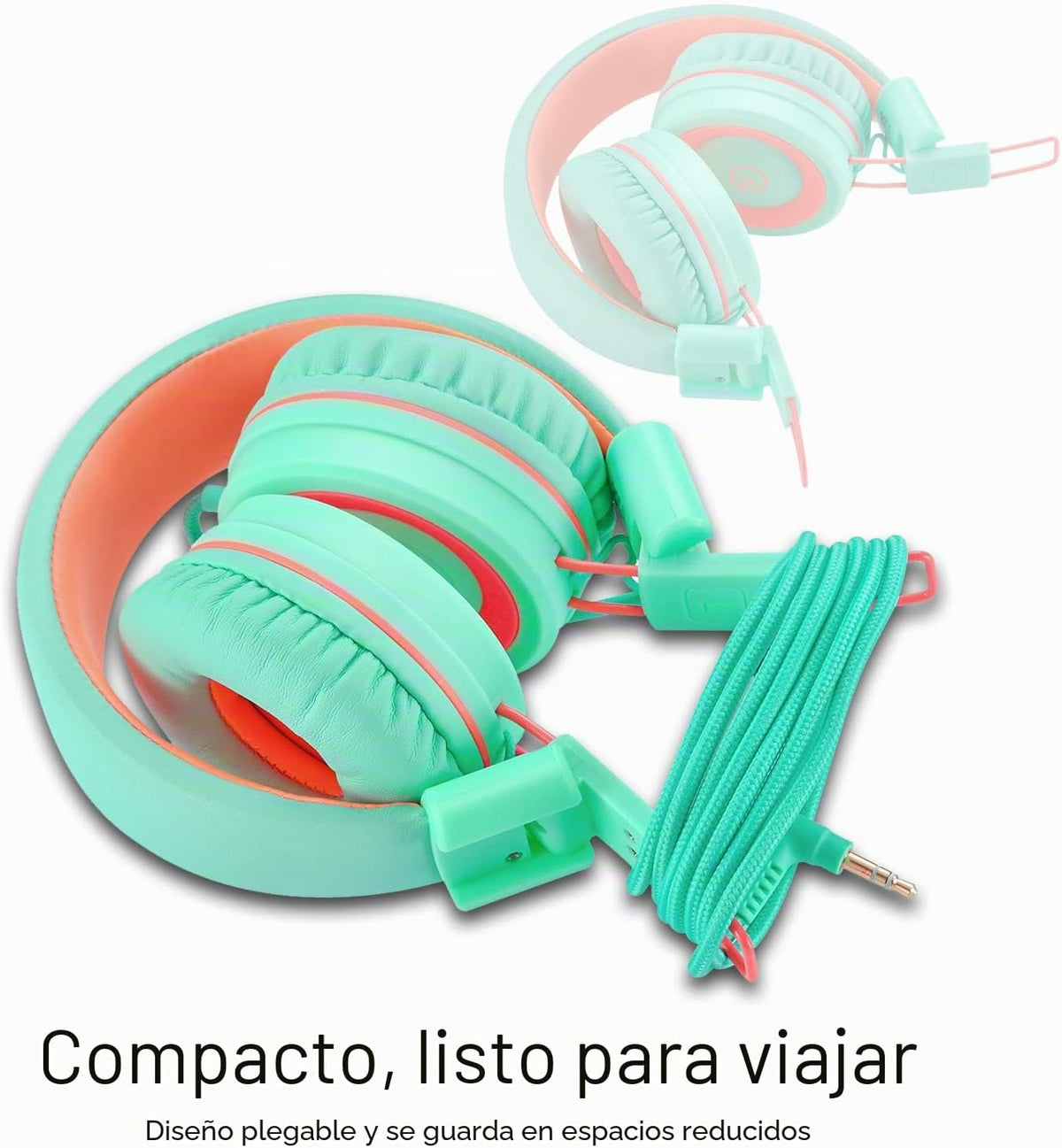 Auriculares para niños noot products K11, plegables, estéreo, sin enredos, cable de 1,5 m de largo, conector de 3,5 mm, cascos supraaurales con cable para iPad/Amazon Kindle, Fire/niños/niñas/escuela