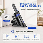 Aspiradora de mano inalámbrica portátil 3 en 1 recargable con base de carga, ligera, modos de 2 velocidades, carga tipo C para automóvil, hogar, oficina, mascotas