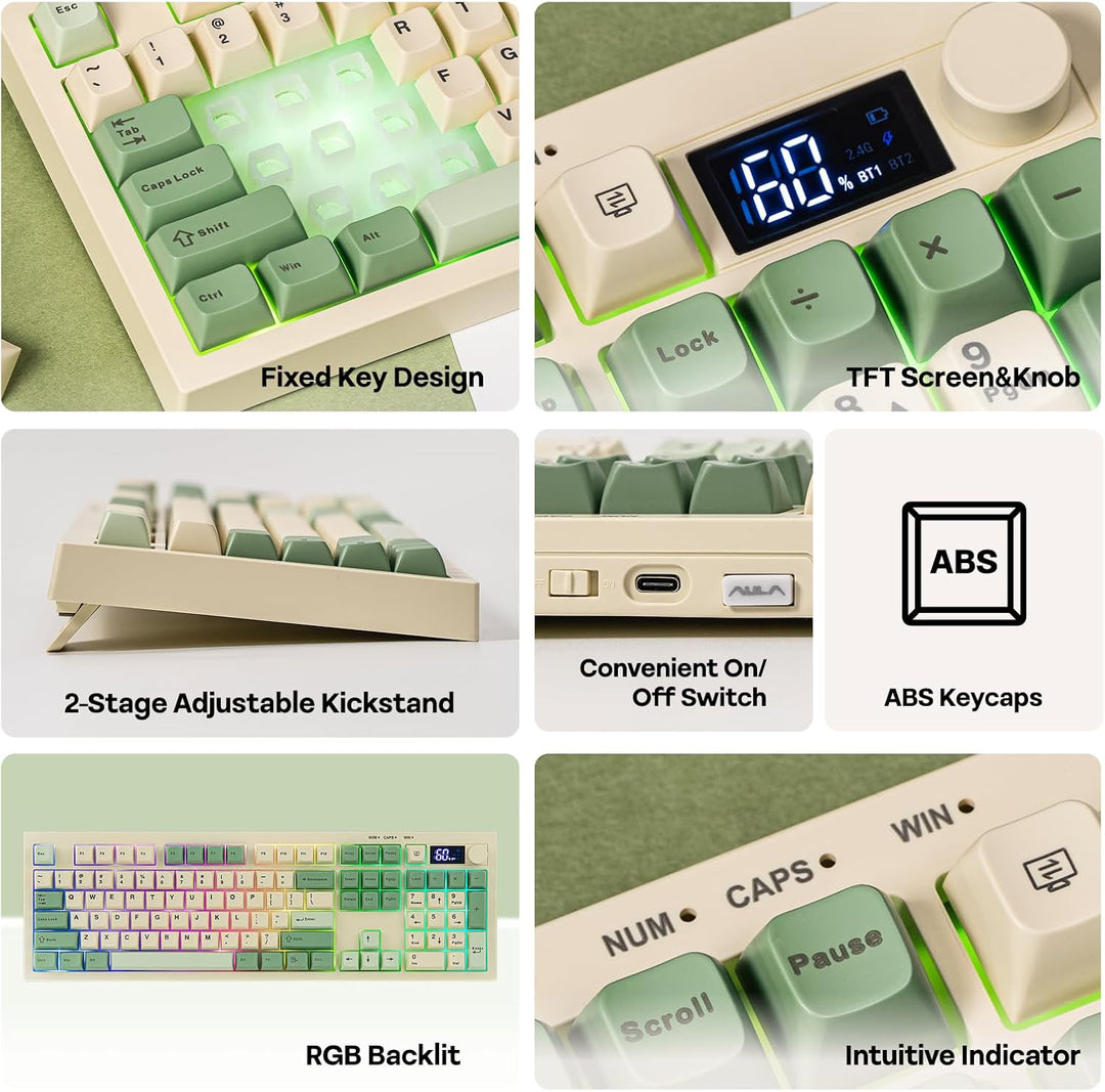 EPOMAKER Aula S102 PRO Membrane Gaming Keyboard with TFT Screen, Vo...