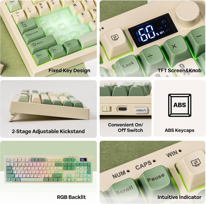 EPOMAKER Aula S102 PRO Membrane Gaming Keyboard with TFT Screen, Vo...