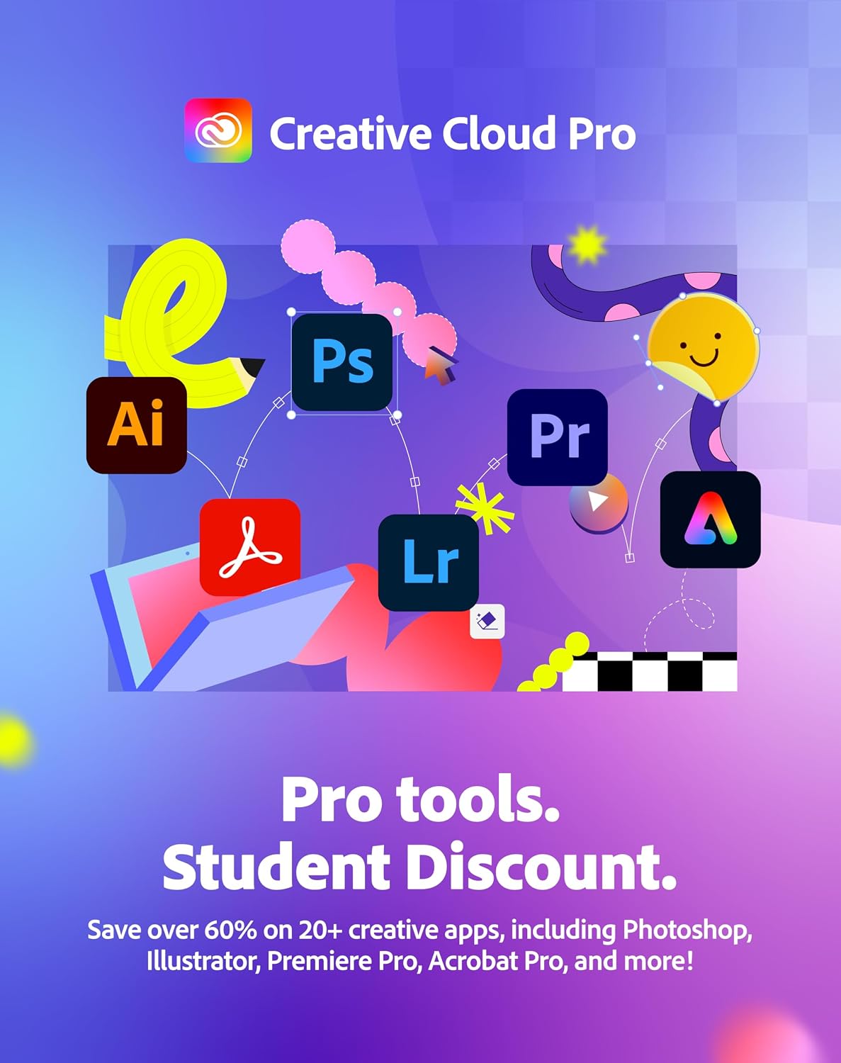 Adobe Creative Cloud Pro STE | Student & Teacher Edition | 20+ creative apps plus 100GB Storage |12-Month Subscription | PC/Mac