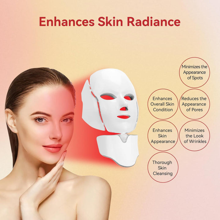 BeaRay Terapia de luz con máscara facial LED, 7 colores para vitali...
