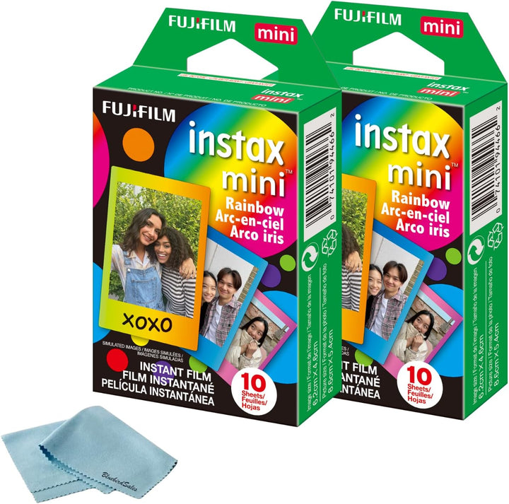 Película Fujifilm Instax Mini Instant Rainbow, 20 hojas + Paño de l...