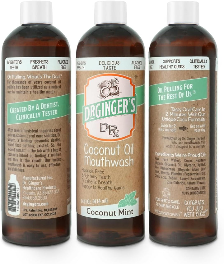 Enjuague bucal con aceite de coco Dr. Ginger, sin alcohol, menta de...