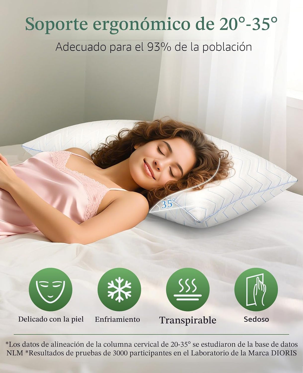 Juego de 2 almohadas tamaño Queen, almohadas refrescantes para