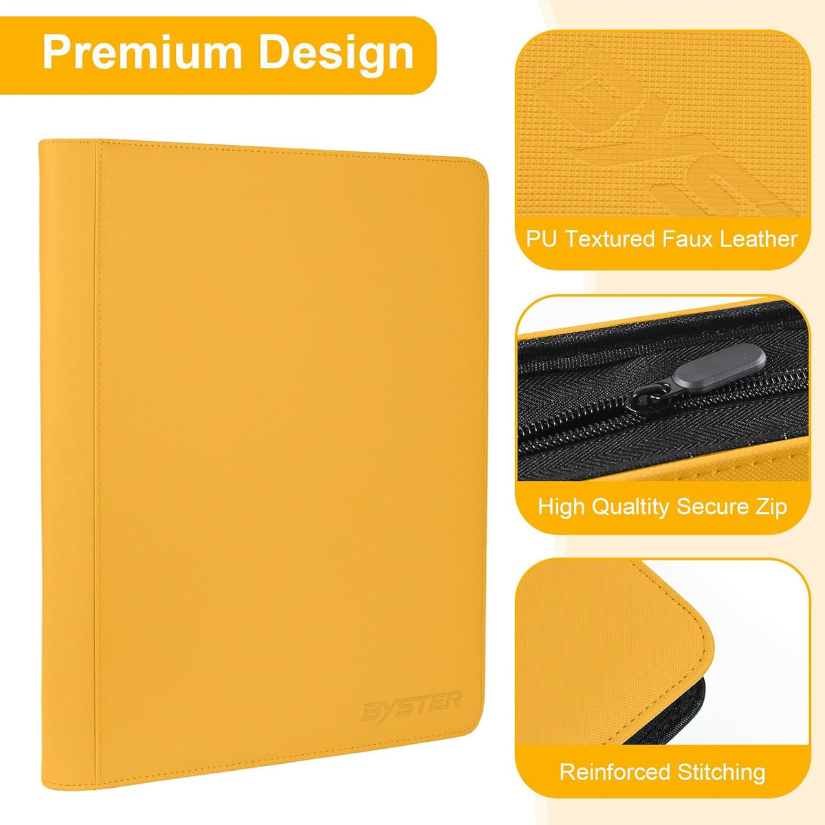 BYSTER Carpeta de tarjetas de PU de 16 bolsillos con cremallera, color amarillo