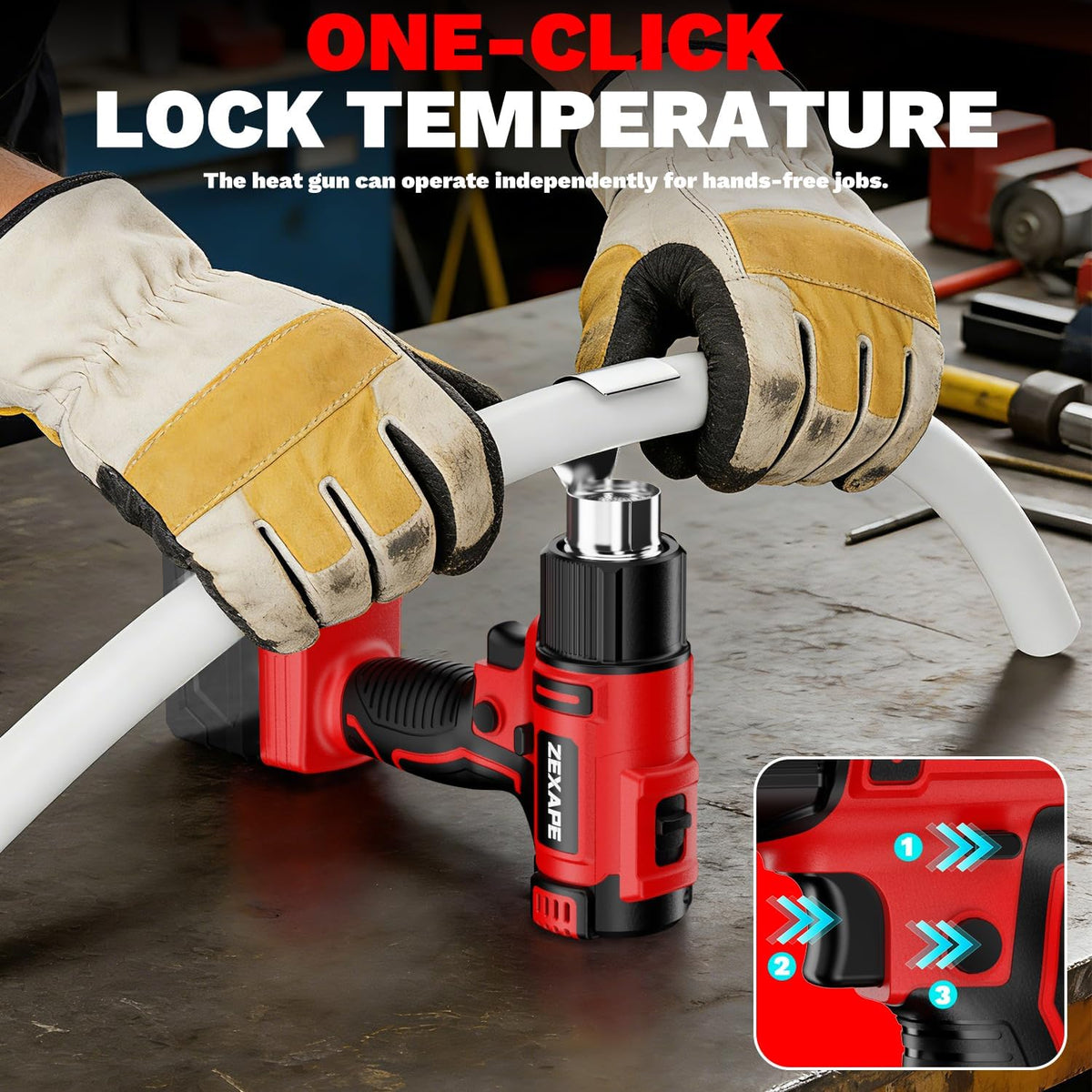 Pistola de calor inalámbrica compatible con batería Milwaukee de 18 V, pistola de soldadura de calentamiento rápido de 350 W con luz LED, temperatura variable de 122 ℉ a 1022 ℉ con 5 boquillas