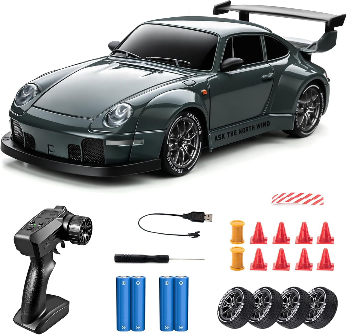 RC Drift Car 1/24 Widebody Gris Control remoto Drift Car para