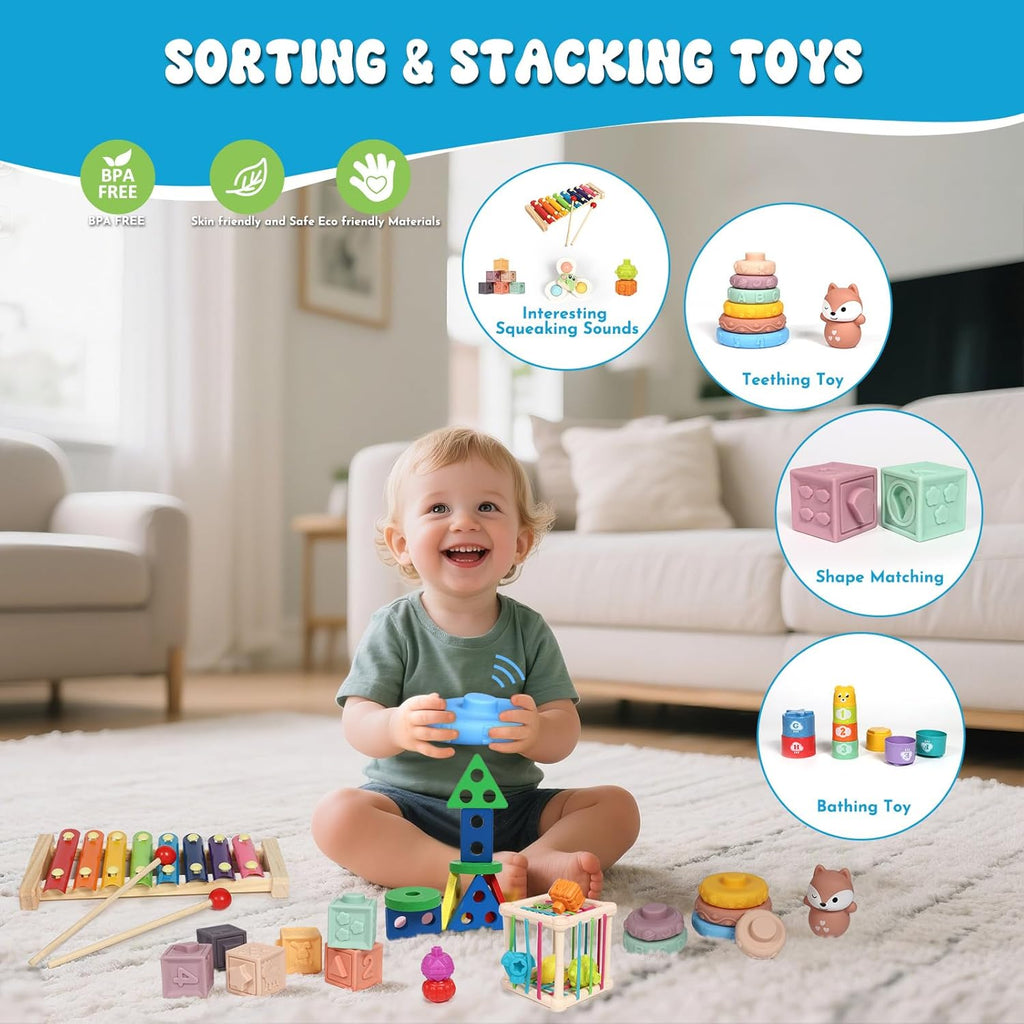 Juguetes para bebés 18-36 meses, Set de actividades Montessori 7 en 1