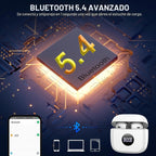 Auriculares inalámbricos Bluetooth 5.4, Auriculares con pantalla LED de energía estéreo 6D, Auriculares Bluetooth intrauriculares con micrófono de cancelación de ruido, Reproducción de 40H, estuche