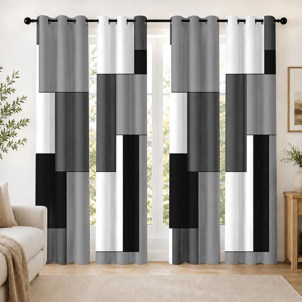Cortinas opacas de 4 paneles, cortinas geométricas modernas para