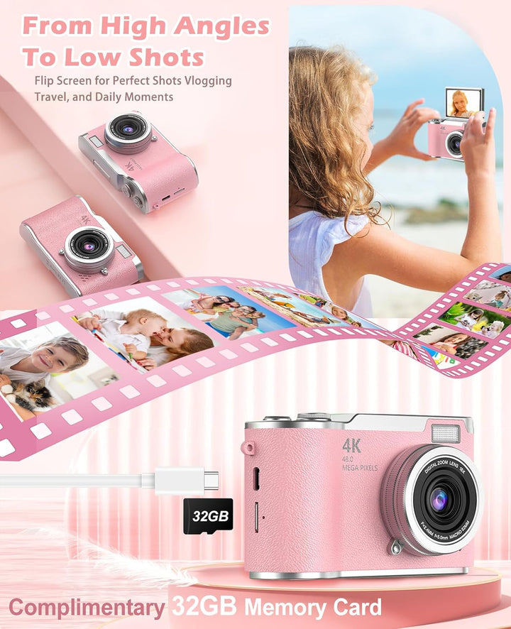 HEYMAO Cámara digital para niños, cámara digital 4K para fotografía...