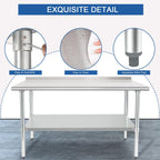 HARDURA - Mesa de trabajo y preparación de acero inoxidable de 24 x 60 pulgadas, mesa comercial de gran resistencia NSF con estante inferior y protector contra salpicaduras para cocina de restaurante