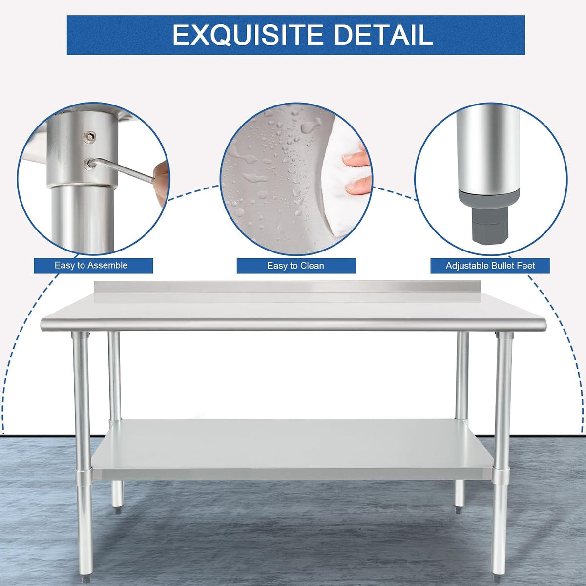 HARDURA - Mesa de trabajo y preparación de acero inoxidable de 24 x 60 pulgadas, mesa comercial de gran resistencia NSF con estante inferior y protector contra salpicaduras para cocina de restaurante