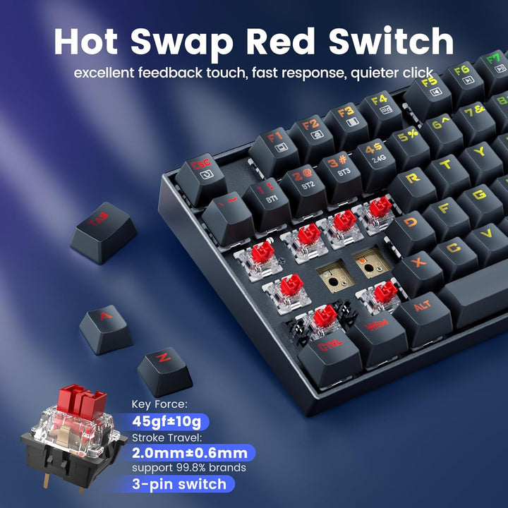 Redragon Teclado inalámbrico para juegos, teclado mecánico tri-modo...