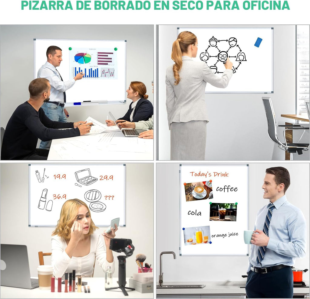 Pizarra blanca magnética de 3 x 2 pies, pizarra blanca grande de borrado en seco de 36 x 24 pulgadas, pizarra blanca de presentación de aluminio con bandeja larga para bolígrafos, 6