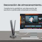 Soporte vertical para laptop para escritorio, soporte para MacBook con bloqueo automático por gravedad, soporte vertical de aluminio para laptop compatible con MacBook Pro, Air, tableta, ahorro de espacio, organiza el trabajo y la oficina en casa, gris
