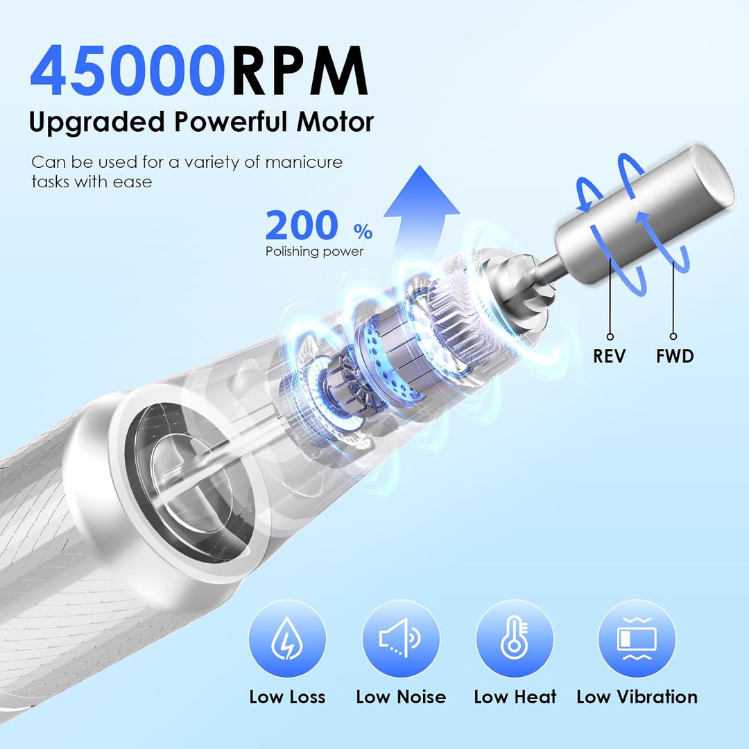 HELIVIVE Taladro de uñas eléctrico profesional de 45000 RPM (portát...