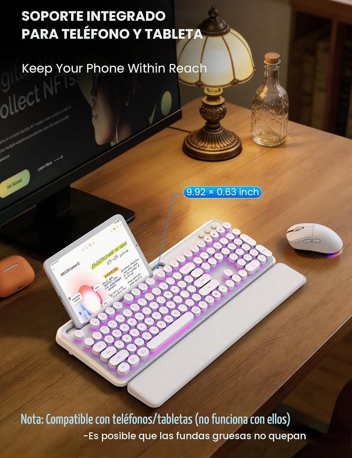 Teclado y mouse inalámbricos, máquina de escribir retroiluminada co...