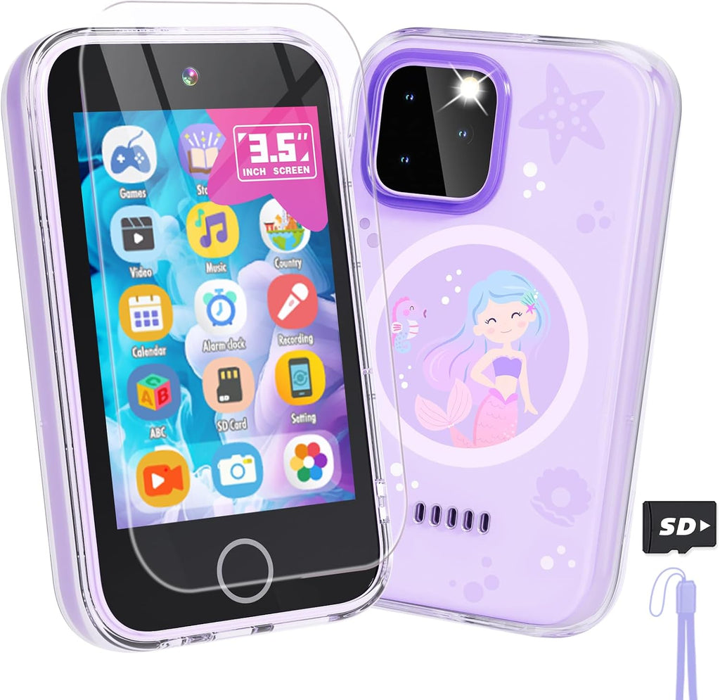 Dylanto Teléfono para niños, teléfono con pantalla táctil de 3.5 pulgadas para niños, juguetes de aprendizaje para niñas de 3 a 9 años con doble cámara, reproductores de video, juegos, regalos de cumpleaños de Navidad para niñas de 3, 4, 5, 6, 7, 8, 9, co