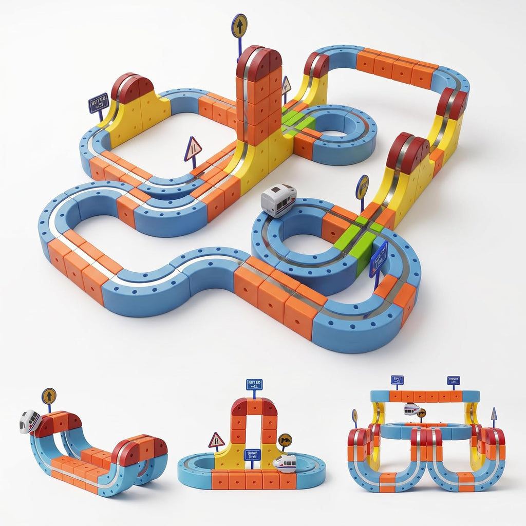 Let's Balieno Juego de tren eléctrico de 150 piezas, pista de carreras flexible 3D para niños de 3 a 8 años, tren motorizado que desafía la gravedad, juguete educativo de construcción STEM, regalo