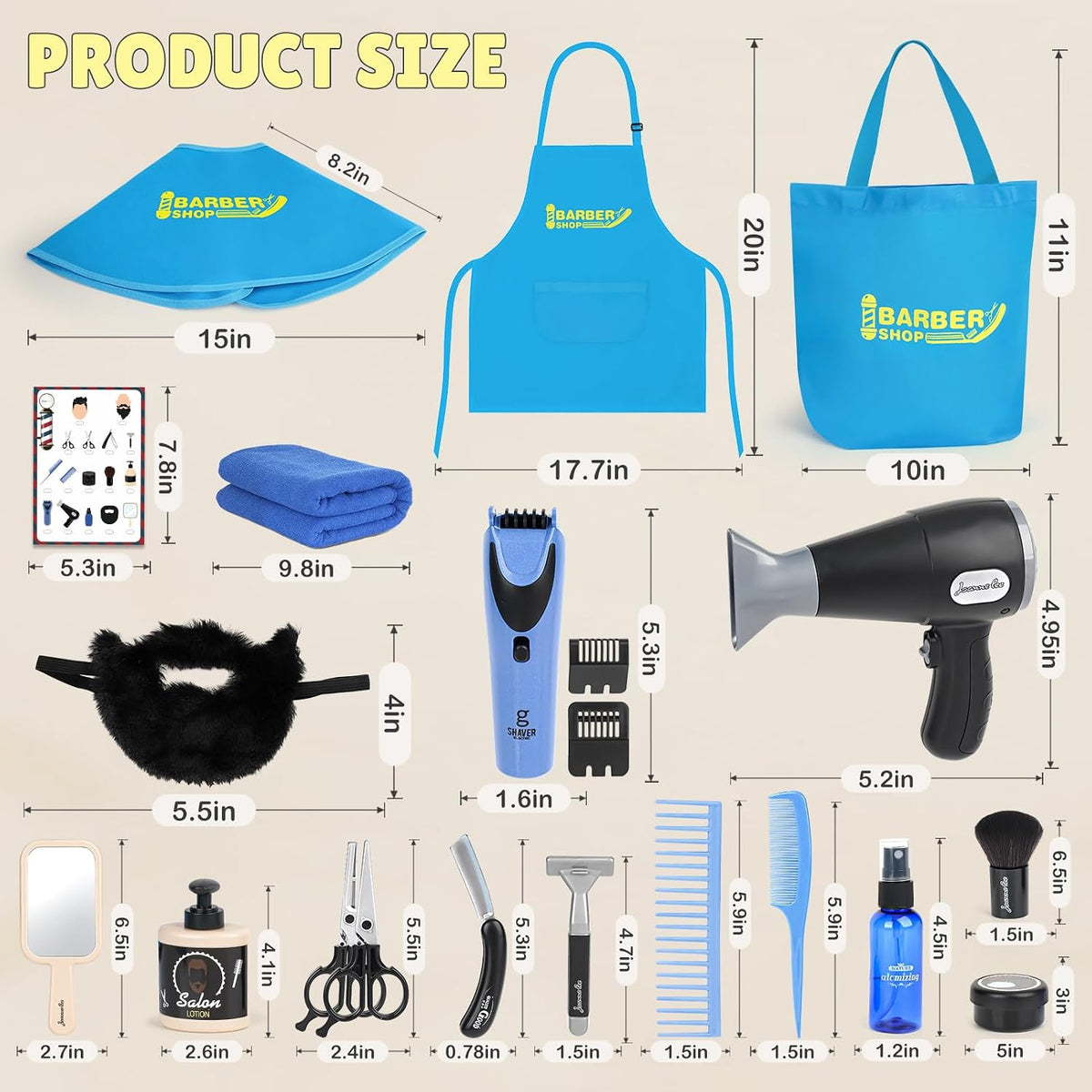 Juego de simulación de peluquería, juguetes de peluquería para niños, kit de afeitado para niños para niños de 3 años en adelante con secador de pelo, juguetes de afeitadora eléctrica, bolsa de