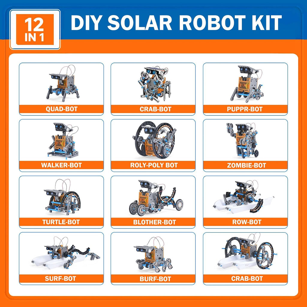 Kit de construcción de robot solar, juguetes robóticos STEM 12 en 1 para