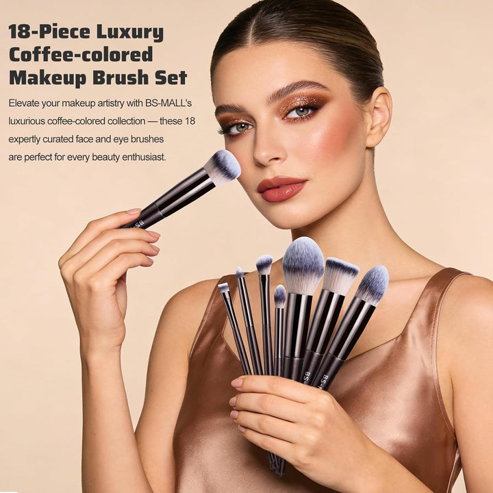 BS-MALL Juego de brochas de maquillaje de 18 piezas premium sintéti...
