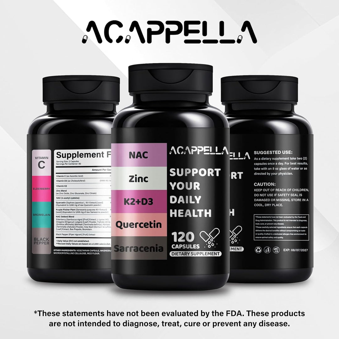 ACAPPELLA N-acetil cisteína vitamina D3 K2 Zinc Quercetina Sarracen...