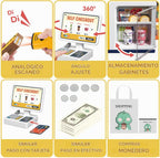 Juego de caja registradora para niños – 48 piezas de dinero de simulación, calculadora, escáner, tarjeta de crédito y comida de juego para niños y niñas a partir de 3 años (668-125)