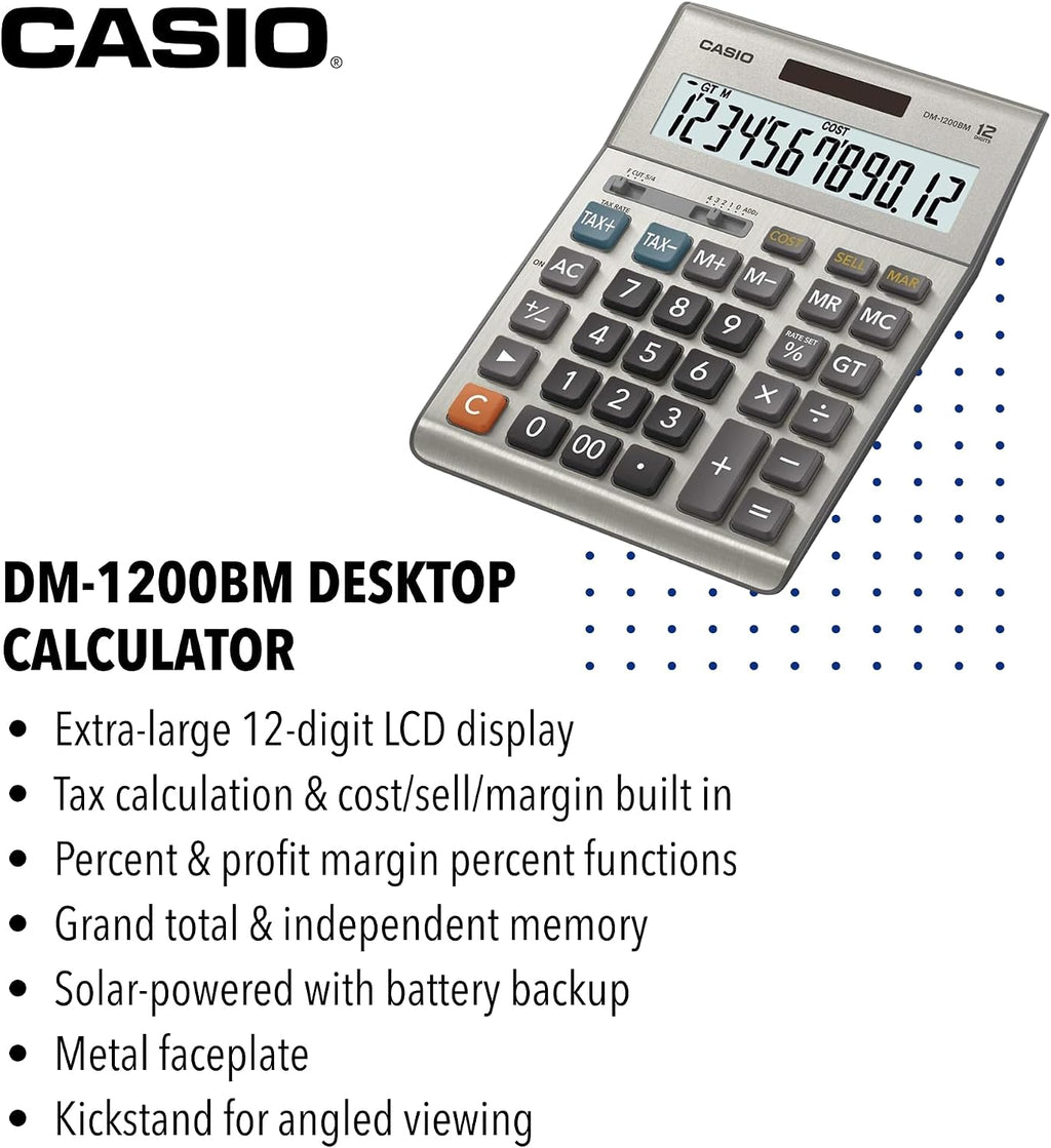 Casio Calculadora de escritorio empresarial DM-1200BM, costo/venta/margen