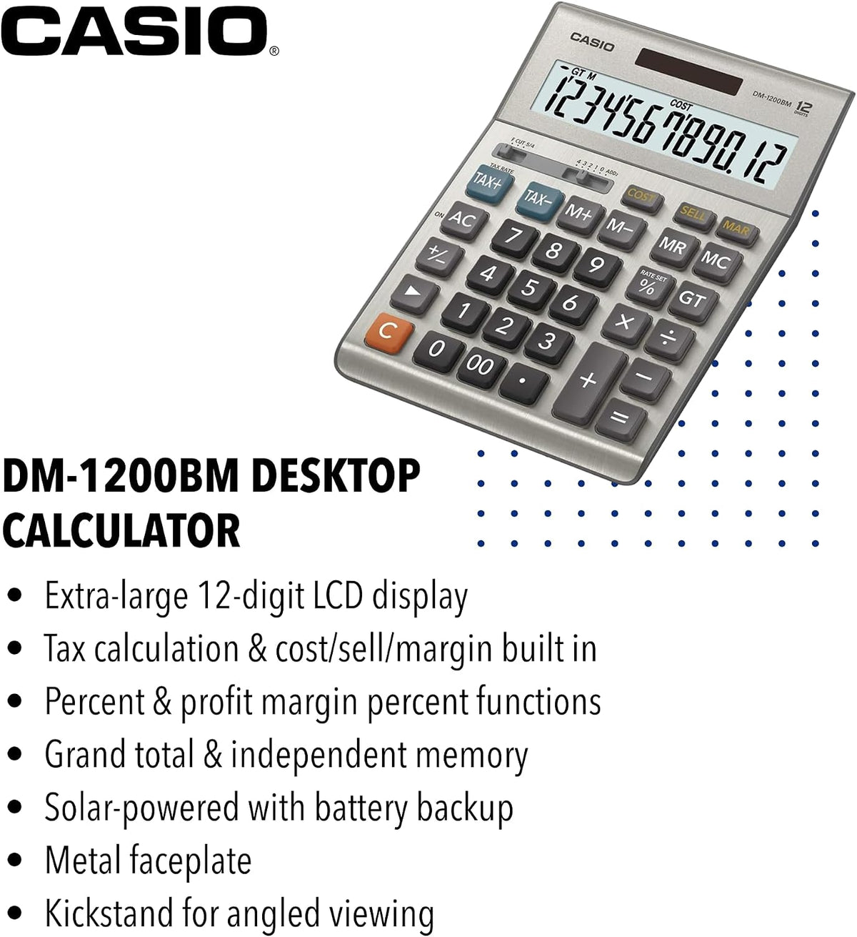 Casio Calculadora de escritorio empresarial DM-1200BM, costo/venta/margen