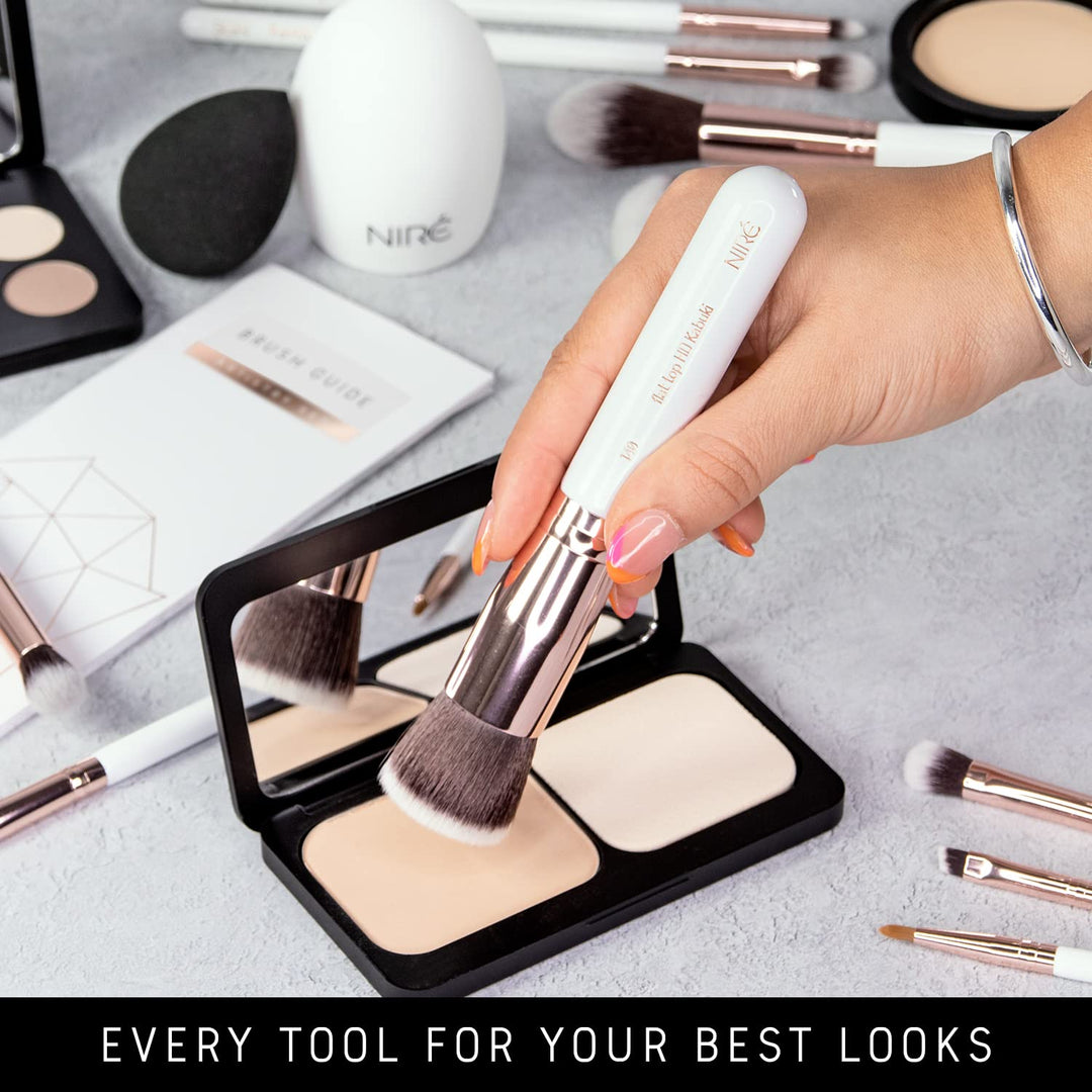 Niré Beauty White - Juego de brochas de maquillaje profesional gala...