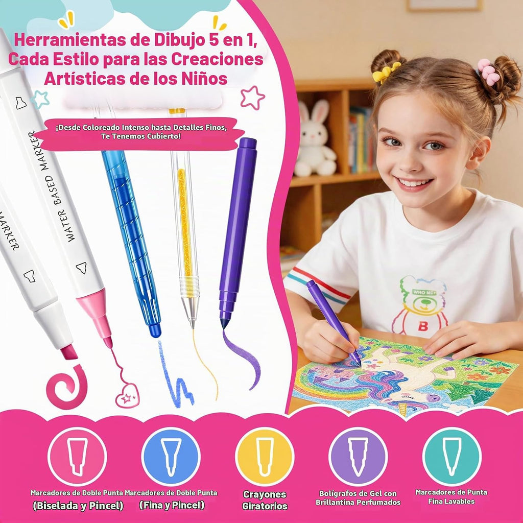 DreamyCandy Juego de 70 marcadores lavables para niños de 4 a 8 años, set de arte de unicornio para regalos