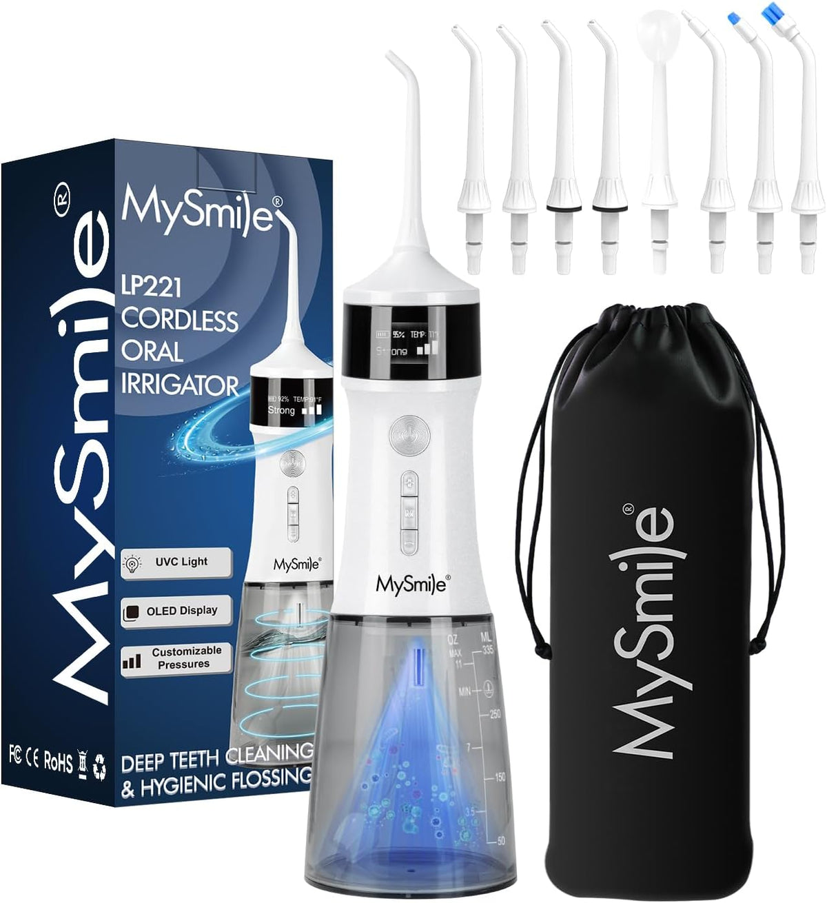 MySmile LP221 Flosores dentales inalámbricos con luz UVC y pantalla OLED