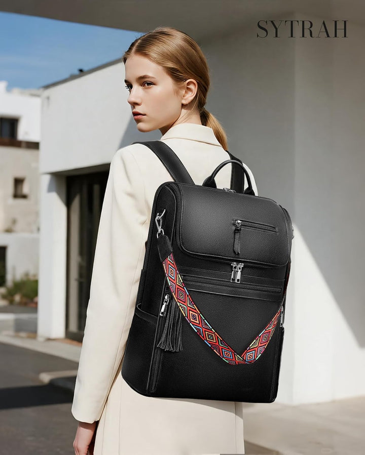 SYTRAH - Mochila de cuero para laptop para mujer, Bolso de laptop d...