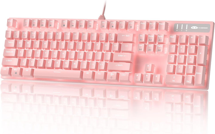 MageGee Teclado para juegos rosa con cable USB, nuevo teclado mecán...