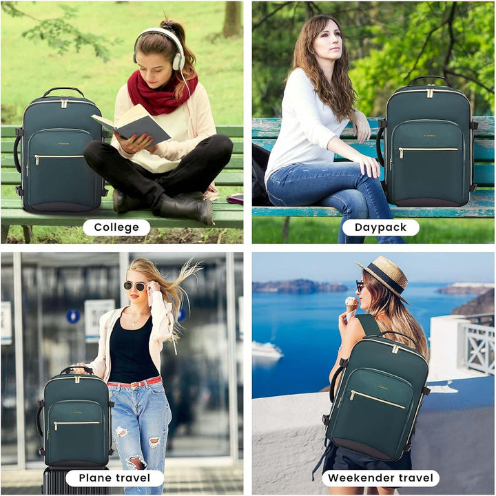 LOVEVOOK Mochila de viaje para llevar en cabina, Verde-negro